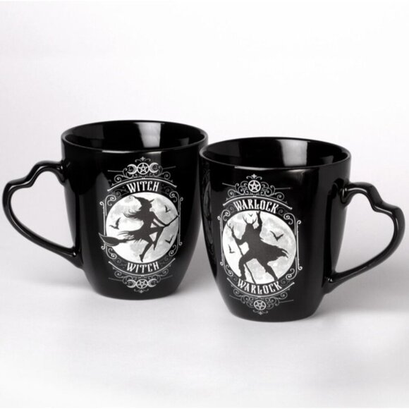 Alchemy ✦ Witch & Warlock Mug Set ✦ Black Fine Bone China w/ Matching Coasters - Picture 6 of 10
